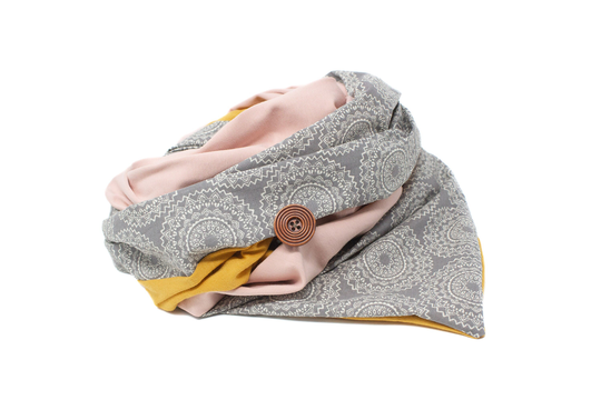 Boho, Bohemian, Women's Wrap Scarf, Powder Pink, Triangular Neckerchief, Neckerchiefs, Mustard Yellow/Rose Gray Scarf