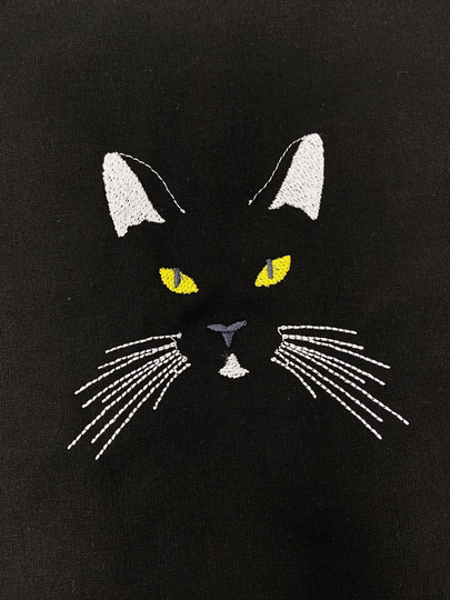 Black Cat Tote Bag | Premium Organic Gots Cotton Embroidered Hoop Art