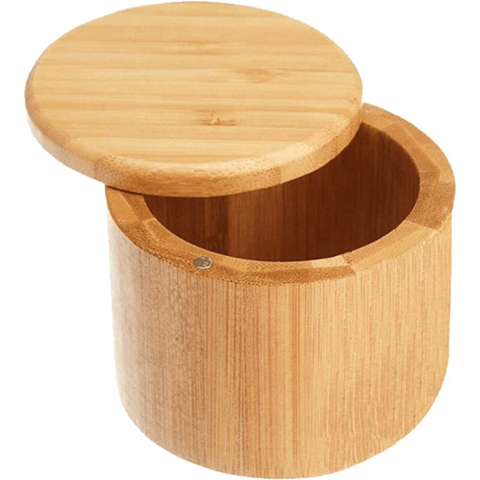 Fvbjd - Premium Bamboo Salt Container, Salt Cellar with Magnetic Swivel Lid - Salt Box with Spoon round seasoning jar