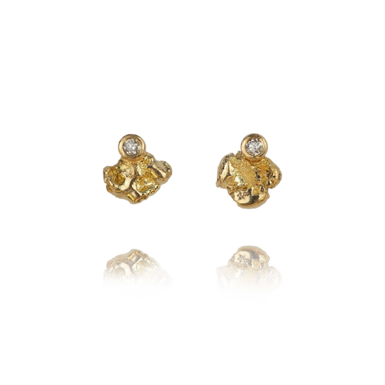 Fairtrade Gold Organic Studs, 18Kt Gold & Diamond, Raw Studs, Diamond Jewellery, Dainty Earrings, 18Kt Raw Gold, Gold Nugget, Ooak Earrings