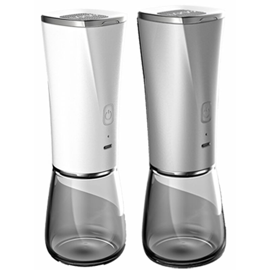 Fvbjd - Electric Salt and Pepper Grinder Set - Pack of 2-Automatic Rechargeable Mills-Adjustable Ceramic Grind Upgrade Charging White + Silver [2