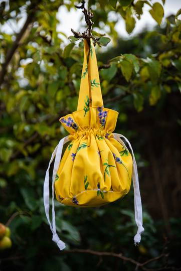 Lavender Drawstring Bag | Organic Cotton Satin Floral Handmade
