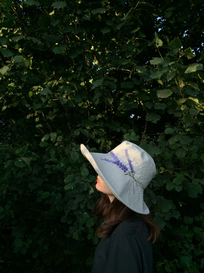 Women's Natural Linen Large Brimmed Sun Hat, Hand Embroidered Protection Summer Floral Foldable