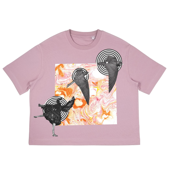 Organic Cotton Ladies Oversized T-Shirt - Bird Design in Pink, Black, White, Blue & Green Pastel Free UK Shipping