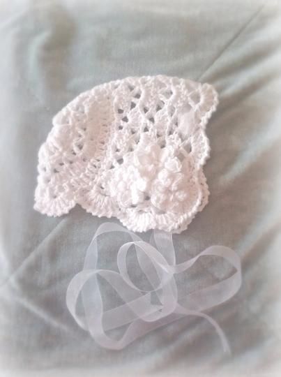 Baby Girls Crochet Bonnet, Organic Cotton, Photo Prop, Christening, Baby Shower Gift, Vintage Inspired, Baby New Gift