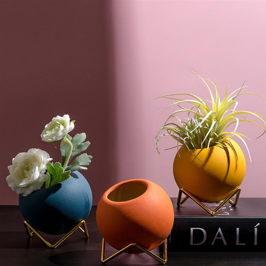 Handmade Ceramic Flower Pot, Decorative Vase, Small Planter, Unique Colouful Vases, Painted Pot Blue, Terracotta, Yellow
