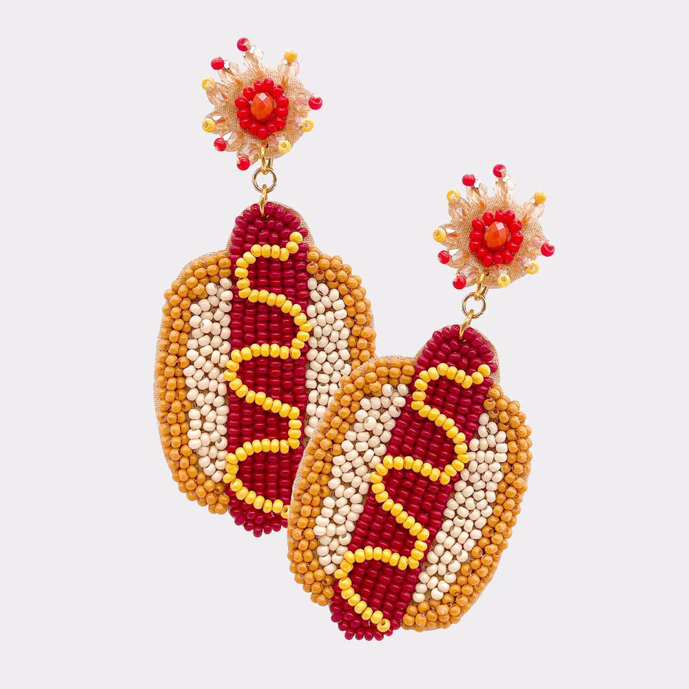 Felt Back Seed Beaded Hotdog Dangle Earrings