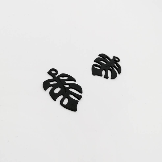 Matt Black Earring Charms, Leaf Pendants, Powder Coated Metal Charms For Jewellery Making, 4 Pcs