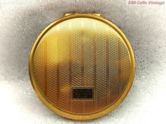 stratton-Gold Tone Art Deco-Vintage Ladies Powder Compact -8cm