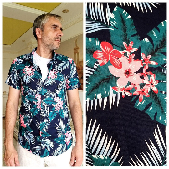 Hawaiian Shirts Aloha Shirt Mens Shirt S Floral Boho Hibiscus Print Hawaiian Print Hippie Beach Blue