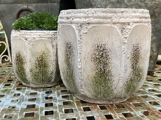 Pair Of Aged Stone Effect Planters Indoor Outdoor