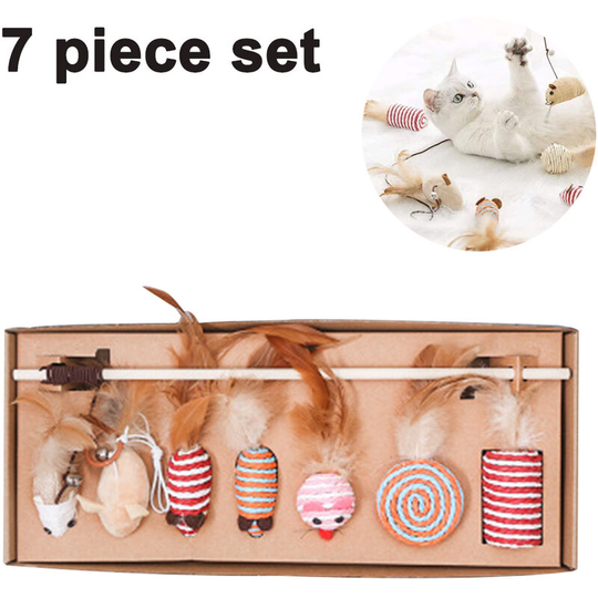 Seven Piece Gift Box for Cat Toys and Sticks, linen powder mouse