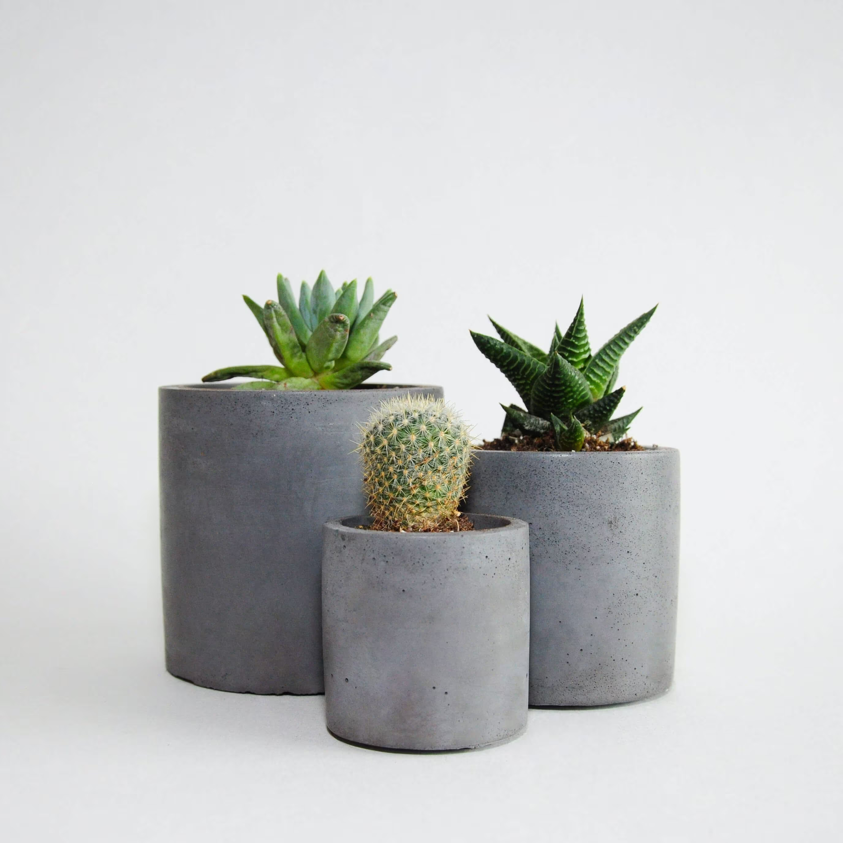 3-Set Charcoal Circle Concrete Planters