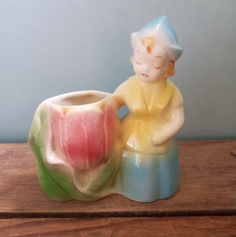Vintage Dutch Girl Tulip Planter Please Read Condition Notes
