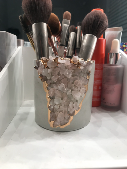 Rose Quartz | Crystal Makeup Brush Holder Geode Planter Pen Office Organization Vanity