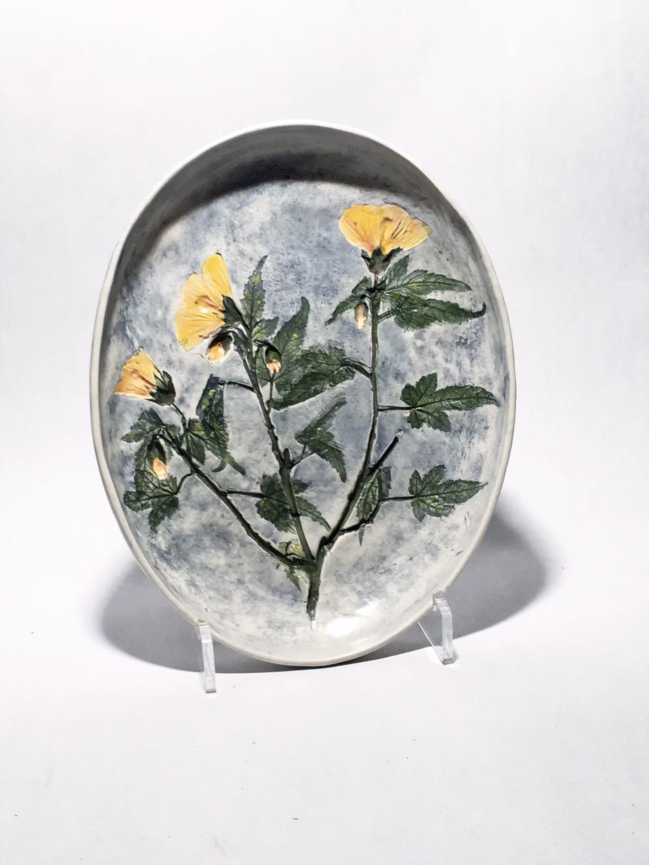 Salt Marsh Studio Pottery Large Abutilon Flowering Maple Dish Bowl Wall Hanging