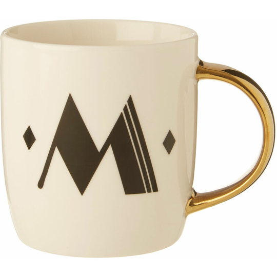 Premier Housewares - Diamond Deco m Letter Monogram Large Mug Personalised Coffee Mug / Espresso Cups For Home And Office Use Cappuccino Cup For