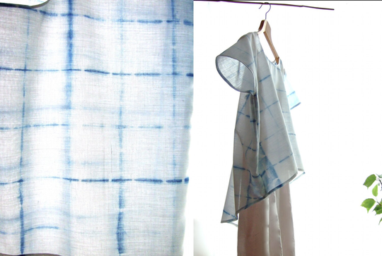 Summer Indigo Tunic, Organic Plant Dyed Cotton, Shibori Blue White, Minimalist Asymmetrical Shirt, Cropped Front Top, Swingy Flattering Top