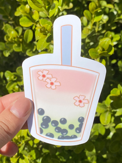 Strawberry Matcha Milk Tea - Asian Bubble New Waterproof Stickers Kawaii Stickers For Journaling & Planners 3 Different Sizes