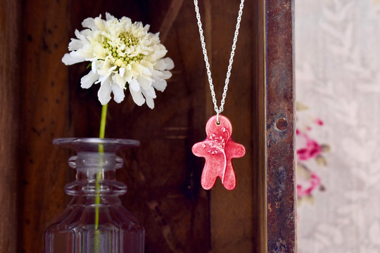 Botanical Pendant/Necklace, Baby, Gingerbread Man, Ceramic Pendant With Or Without A Sterling Silver Necklace, Jewellery, Jewelry