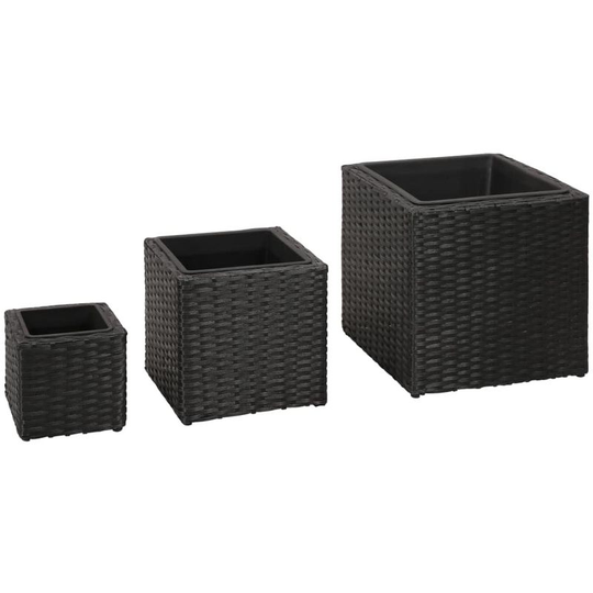 Hommoo - Garden Planters 3 pcs Poly Rattan Black VD26346