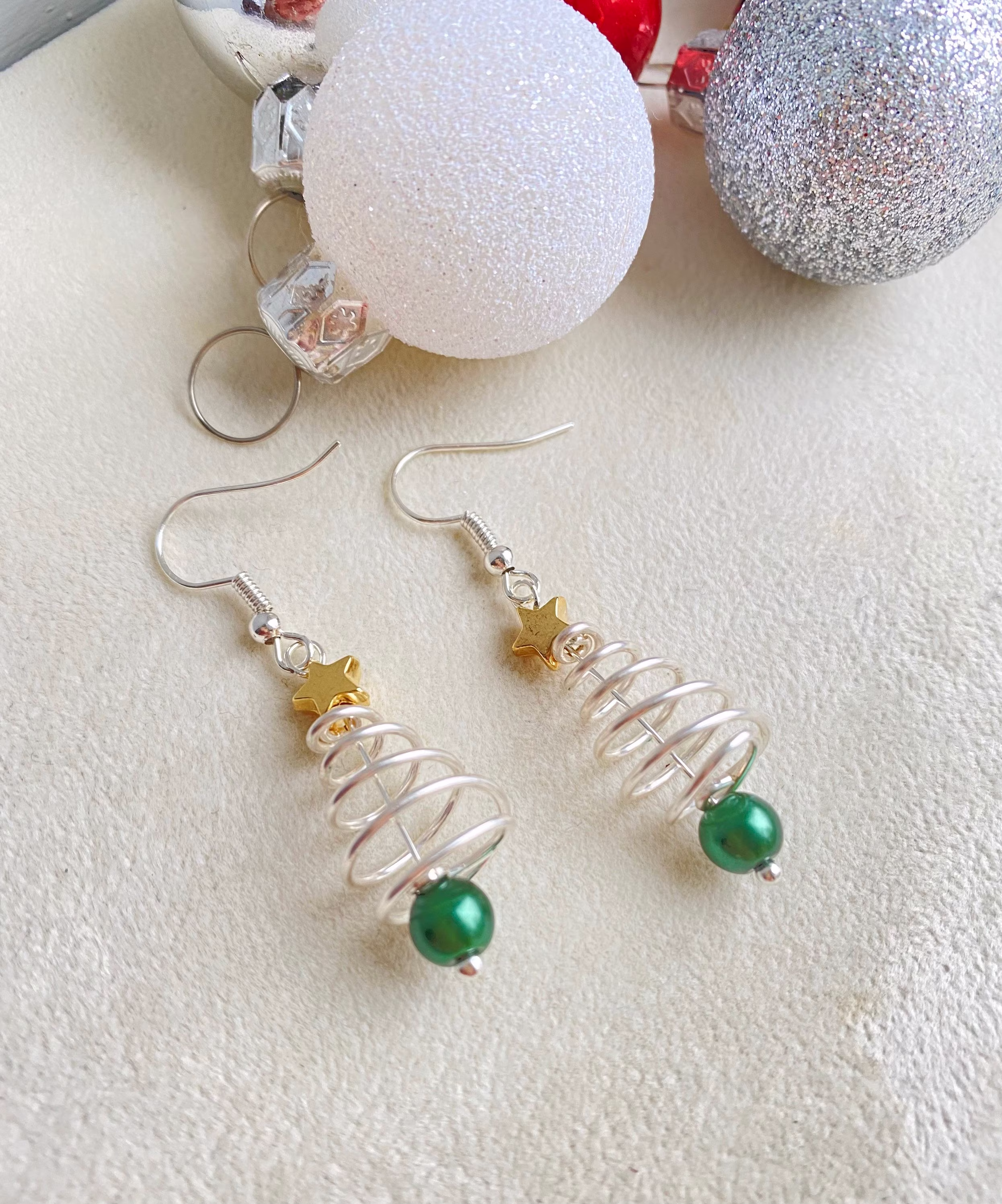 Christmas Tree Earrings, Funky Wire Wrap Xmas Festive Seasonal Jewellery, Gifts For Her, Secret Santa Gift