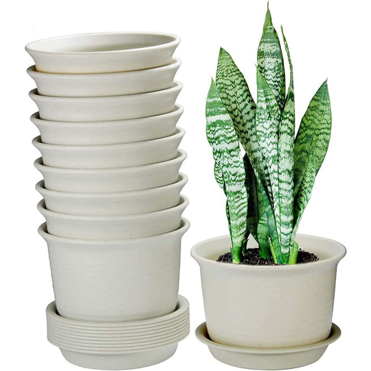 Briday - Plant Pots, 7.1 Inch Plastic Flower Pot, Outdoor Planters with Drainage Hole and Tray, Pack of 10, Plants not Included