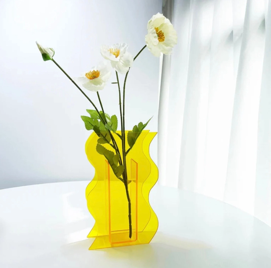 Acrylic Yellow Wavy Vase, Fresh Flower Modern Home Decor, Birthday Gift