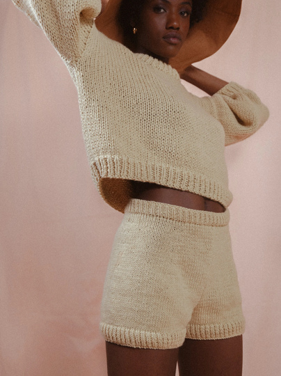 Organic Cotton Shorts Boho Shorts Pants Hand Knitted Chunky Handmade Knitwear Gots Organic Cotton Blue Anemone