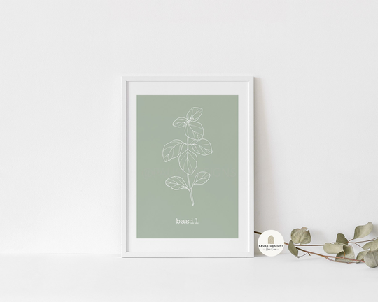 Basil Herb Line Drawing Wall Art Print | Unframed Print A3/A4/A5 Prints Home Decor Kitchen