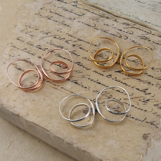 sterling Silver Organic Hoop Earrings - Gold Earring Rose Hoops -Unique Earrings-Simple Earrings-Modern Earrings-Unusual