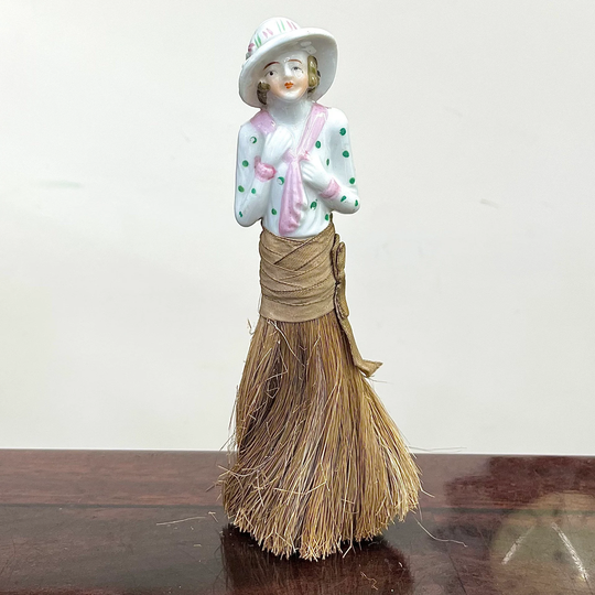 Antique 1920's - 1930's Porcelain Lady Half Bust Powder/Crumb Brush Vintage Dressing Table Doll