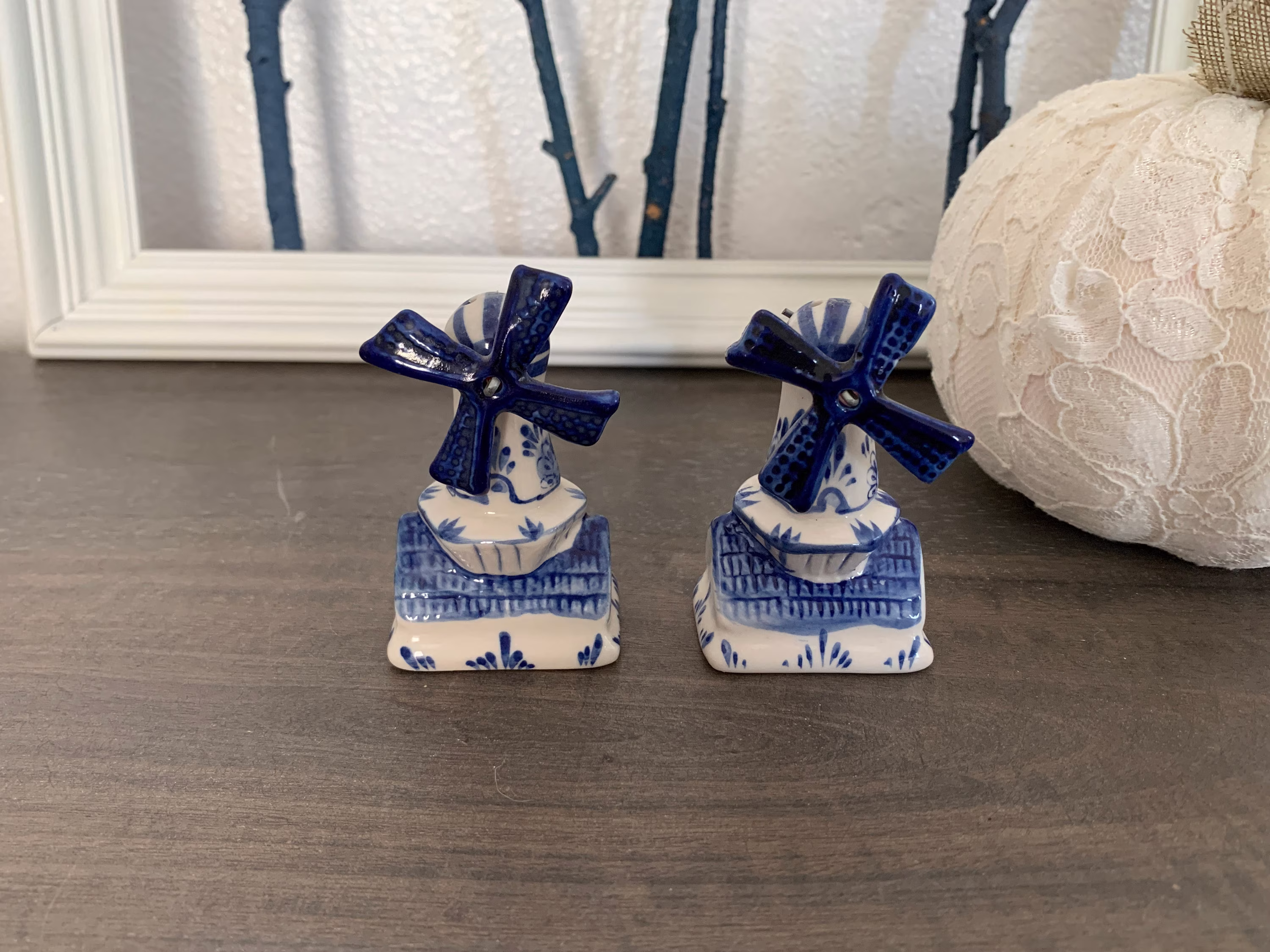 Vintage Delft Blue Porcelain Windmill Salt & Pepper Shakers - Made in Holland