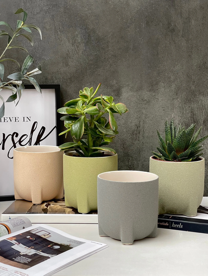 Four Colour Choice Indoor Ceramic Plant Pots, Matte Sand Effect Finish, Unglazed House Pot