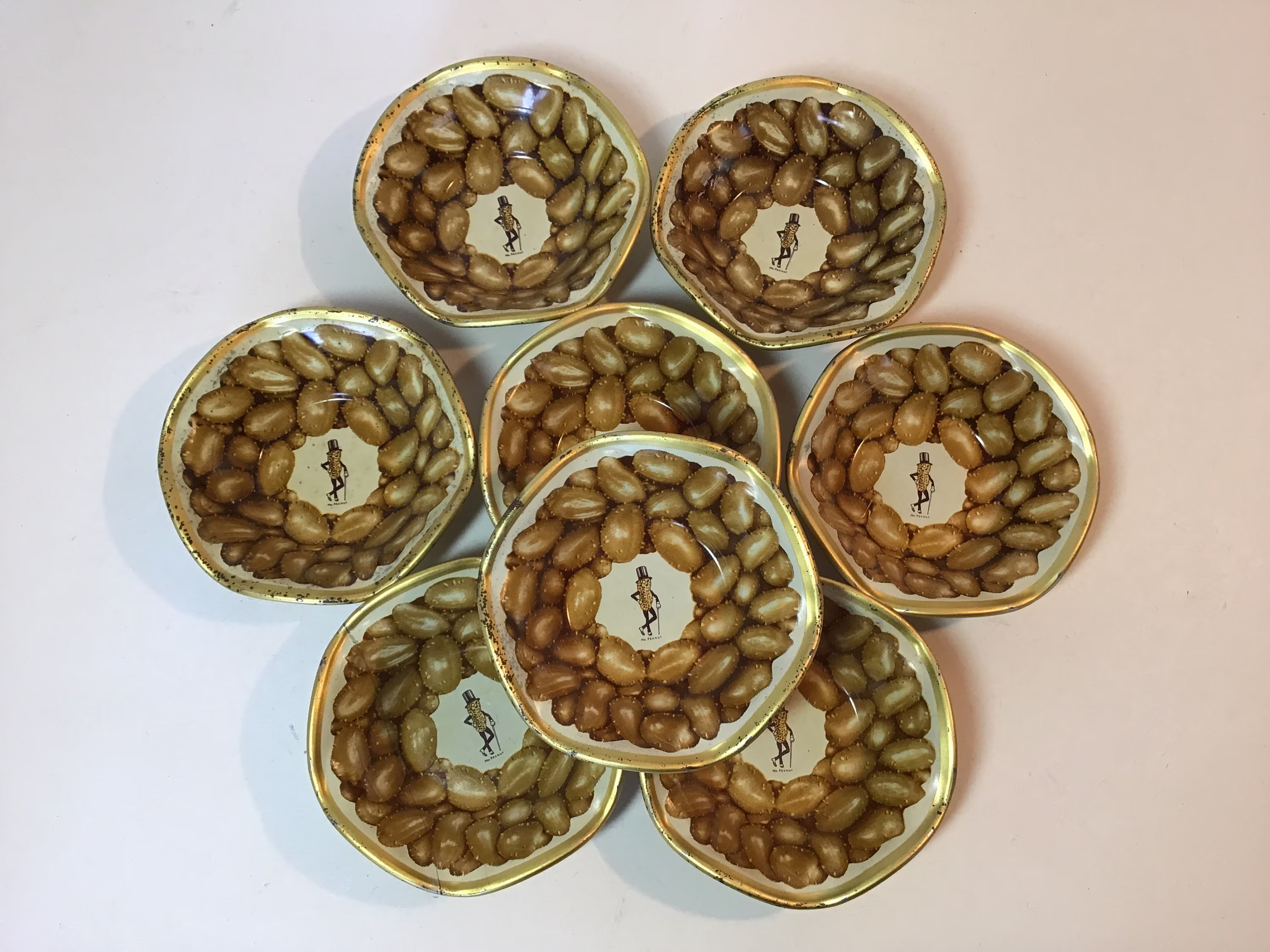 Retro Planters Peanuts Mr.peanut Bar Snack Bowls X 8. 1930S Advertising. Collectables. Home Bar/Man Cave Decor