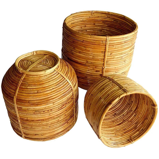 Rattan Round Flower Planter , Household Hand-Woven Pot Containers, Basket For Home Garden