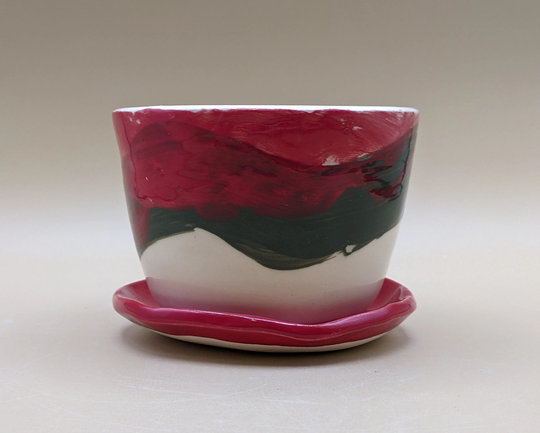 Artisan Ceramic Planter With Drainage Hole & Drip Plate - 3"H X 4