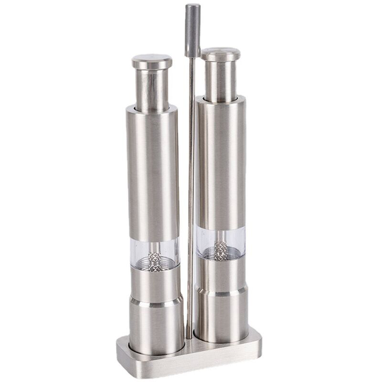 Sun Flowergb - Pepper mill, set of 2, manual, salt mill, pepper, spice, stainless steel adjustable ceramic wheel, silver, stainless steel, 15 x 2.5 x