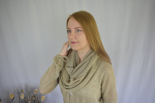 Knitted Linen Scarf For Women Organic Spring Circle Summer Soft Light Natural Linen Cowl