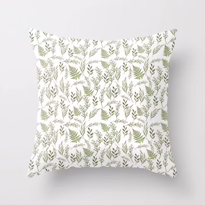 Herbs & Ferns Decorative Throw Pillow Cover Or Shams, Plants, Elegant, Sage, Pattern, Indoors, Outdoors, Gift, Dorm, Girl, Kids, Christmas
