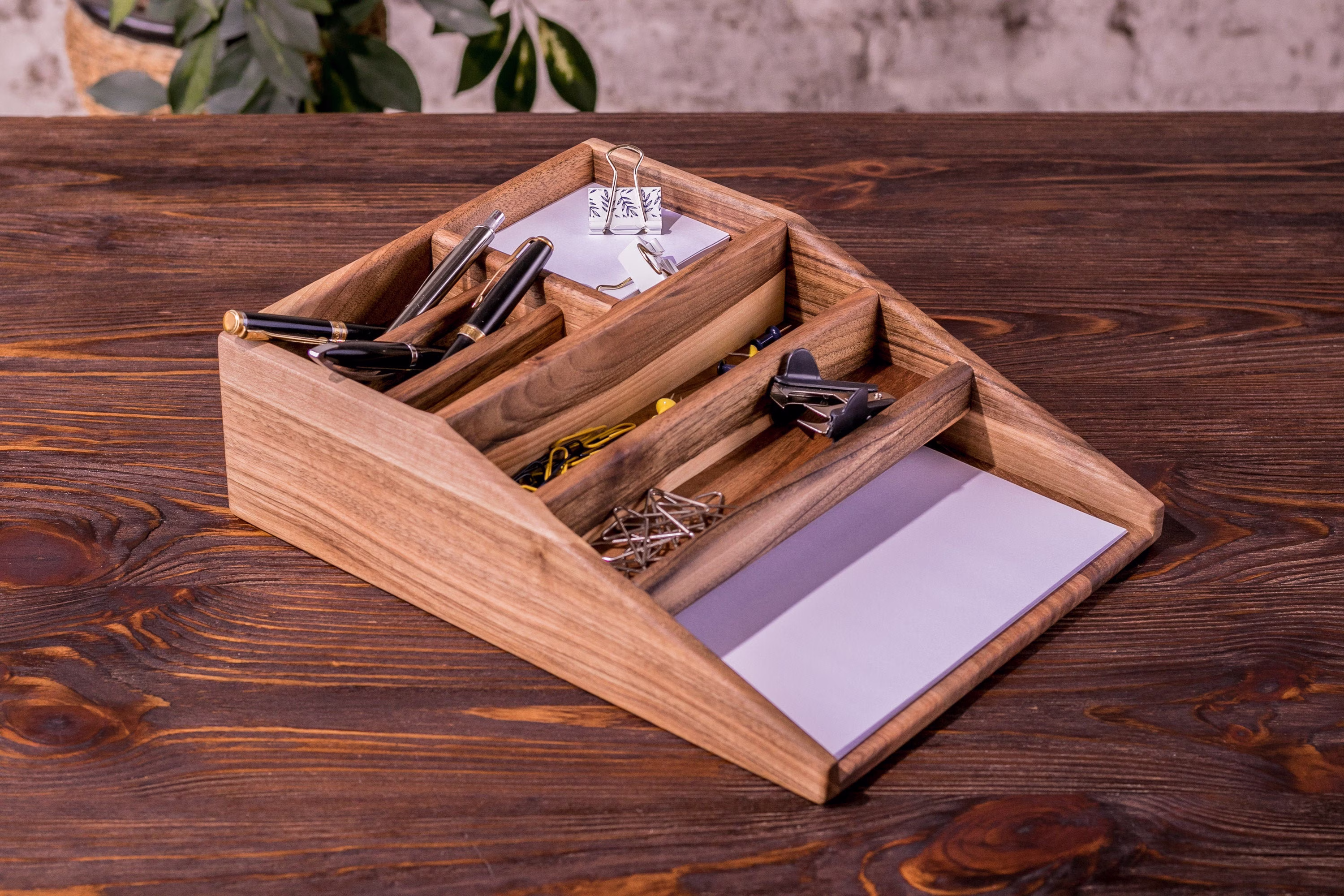 Personalized Paper Wood Organizer Custom Anniversary Office Cell Iphone Desk Stand Holder Station Gift Ideas For Men Tidy