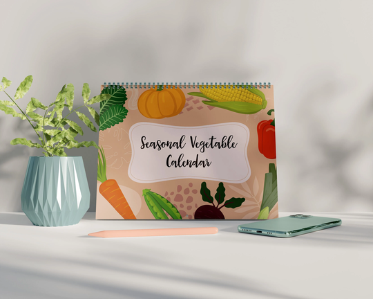 Seasonal Vegetable Calendar - A5 Desktop Calendar. A Great Addition To Any Food Lover's Kitchen British/Uk Seasons