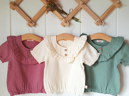 Baby Girl Organic Muslin Ruffle Shirt, Baby Clothes, Blouse, Double Gauze Cotton, Shower Gift, Tee-Shirt