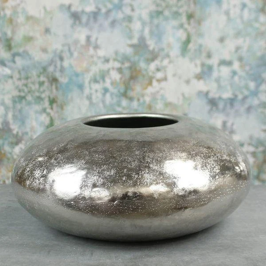 Silver Mayfair Pebble | Xl Large Metal Vase 17 X 40cm