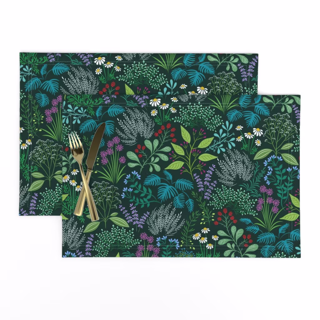 Botanical Placemats | Set Of 2 - Delightful Herb Garden By Catalinakim Apocathary Aromatheraphy Cloth Spoonflower