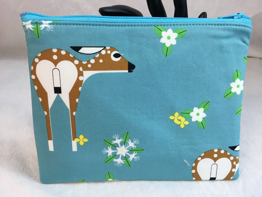 Fawn Medium Padded Organic Cotton Zipper Bag, Cosmetic Organizer Pouch, Accessory Bag