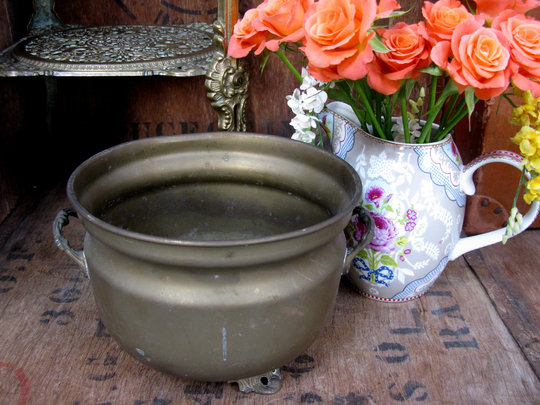 Large Brass Planter, Plant Pot, Footed Antique Jardiniere, Garden Vintage House
