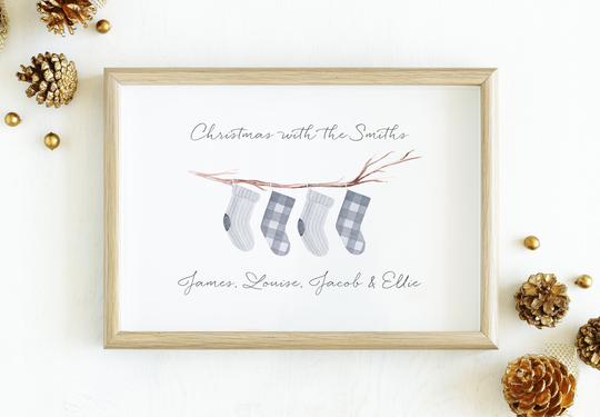 Christmas Personalised Print, Stocking Seasonal Decor, Stockings Xmas Family Print, Home