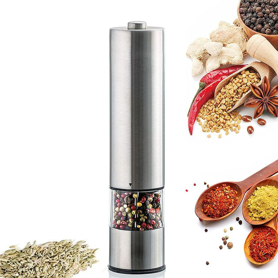 Briday - Electric Pepper Mill with led Light Salt and Pepper Shakers Adjustable Coarseness Pepper Grinder Stainless Steel Finish Electric Pepper Mill