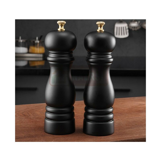 Set of 2 rubberwood salt and pepper mills with ceramic core, matte black, 7 - Devenirriche